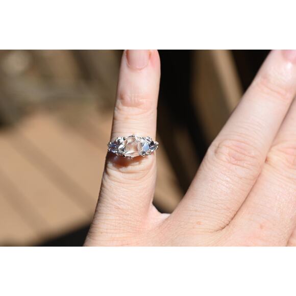 Engagement ring Herkimer diamond and tanzanite ring size 4 5 6 7 8 9 10 11 - Picture 2 of 7